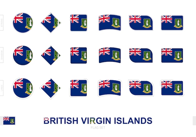 Conjunto de banderas de las Islas Vírgenes Británicas, banderas simples de las Islas Vírgenes Británicas con tres efectos diferentes.