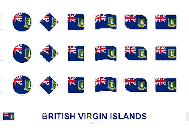 Conjunto de banderas de las islas vírgenes británicas, banderas simples de las islas vírgenes británicas con tres efectos diferentes.