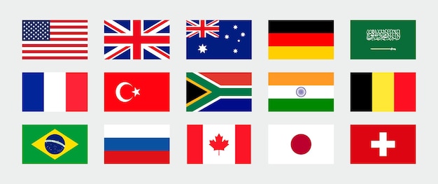 Conjunto de banderas nacionales de 15 países