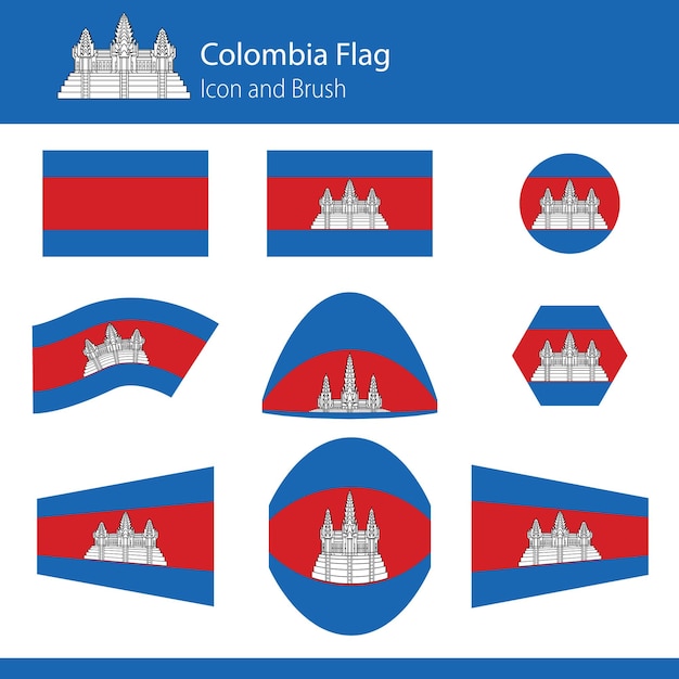 Conjunto de banderas de países de todo el mundo con insignias de tela de estilo Camboya