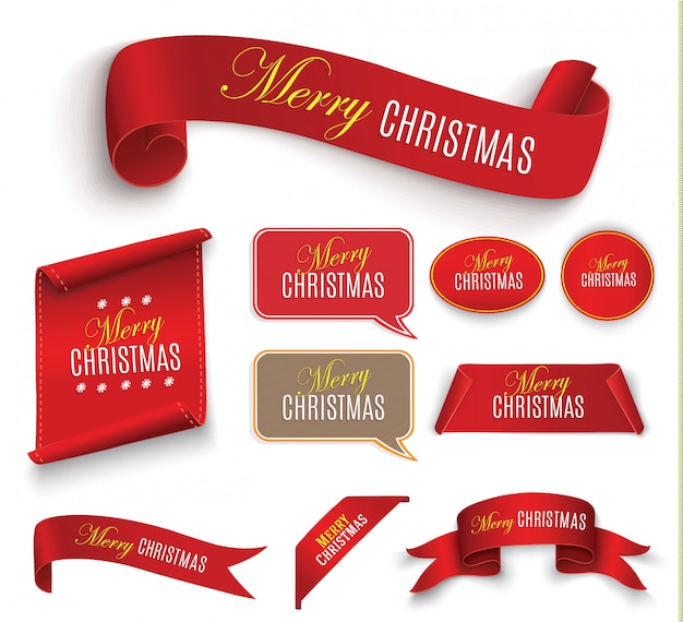 Conjunto de banderas de papel rojo realista. Feliz Navidad. ilustración.