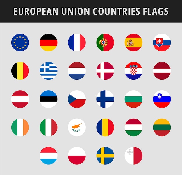 Conjunto de banderas redondas de los países de la Unión Europea