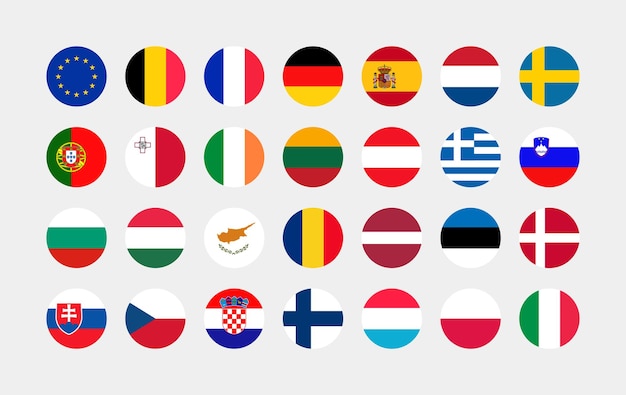 Conjunto de banderas redondas de los países de la Unión Europea