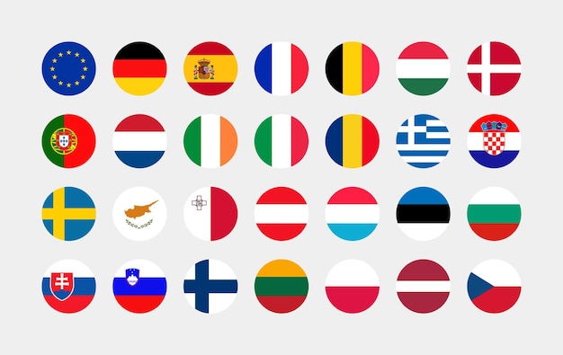 Conjunto de banderas redondas de los países de la Unión Europea