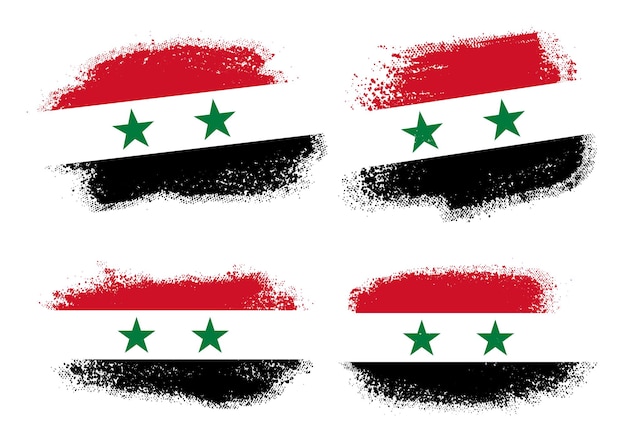Conjunto de banderas de Siria con efecto de trazo de pincel de mancha curva