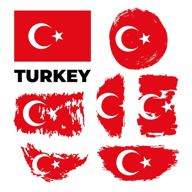 Conjunto de banderas de Turquía Grunge Ilustración de stock vectorial