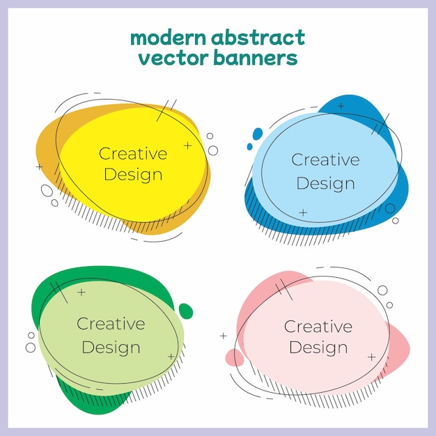 Conjunto de banderas vectoriales abstractas modernas formas geométricas planas de diferentes colores con contorno negro
