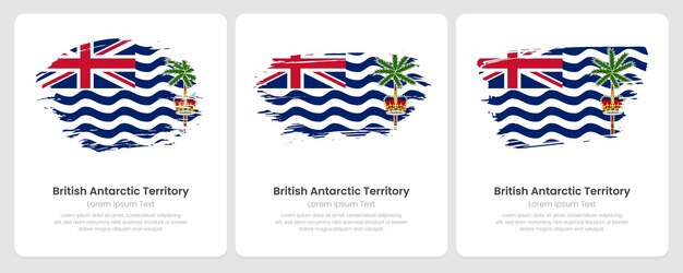 Un conjunto de banderas vectoriales del Territorio Británico del Océano Índico en una tarjeta abstracta con efecto sombra