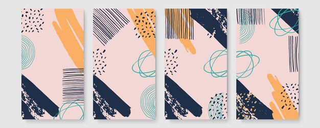 Conjunto de banner abstracto con espacio de copia y trazos de pincel y marcas de mano. Elementos de pincel de arte de plantilla geométrica con diseño de cartel contemporáneo