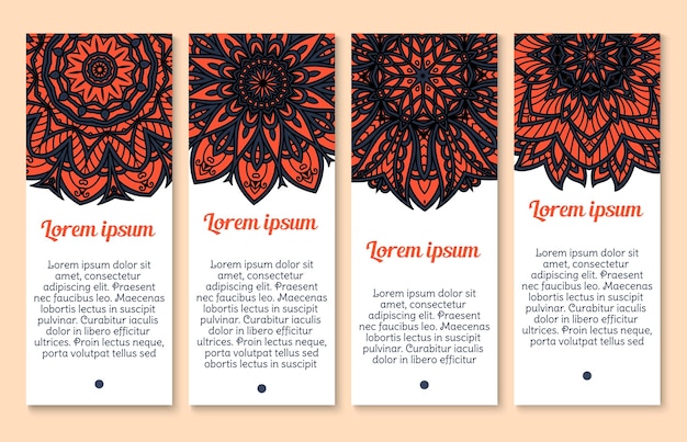Conjunto de banner de adorno floral de Paisley para diseño de tarjeta