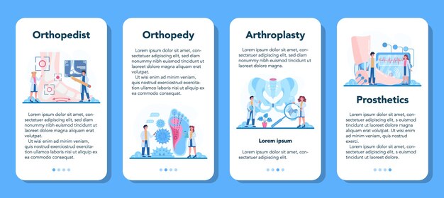 Conjunto de banner de aplicación móvil de médico de ortopedia