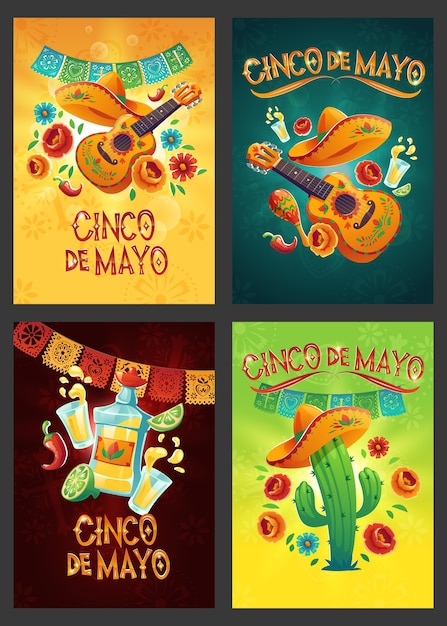 Conjunto de banner de cinco de mayo de dibujos animados