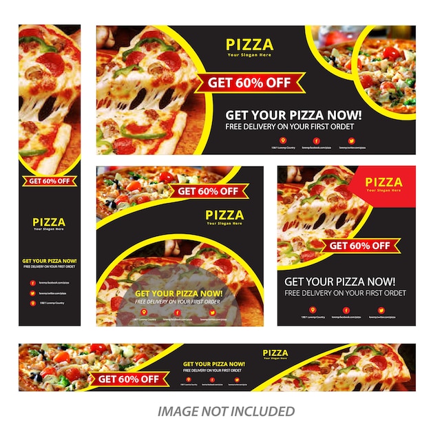 Conjunto de banner de comida de pizza