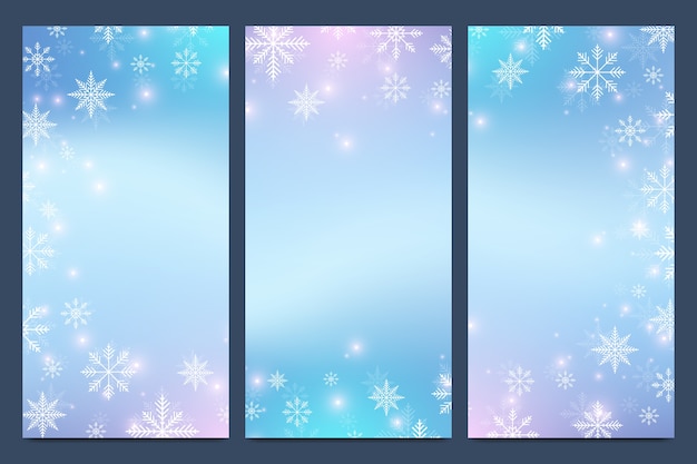 Conjunto de banner de copos de nieve y estrellas