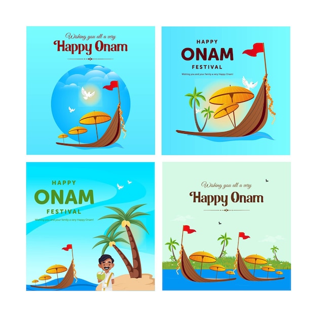 Conjunto de banner creativo de plantilla de festival happy onam