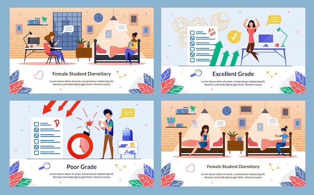 Conjunto de banner de dormitorio de estudiante femenino