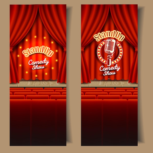 Conjunto de banner de espectáculo de comedia standup de vector