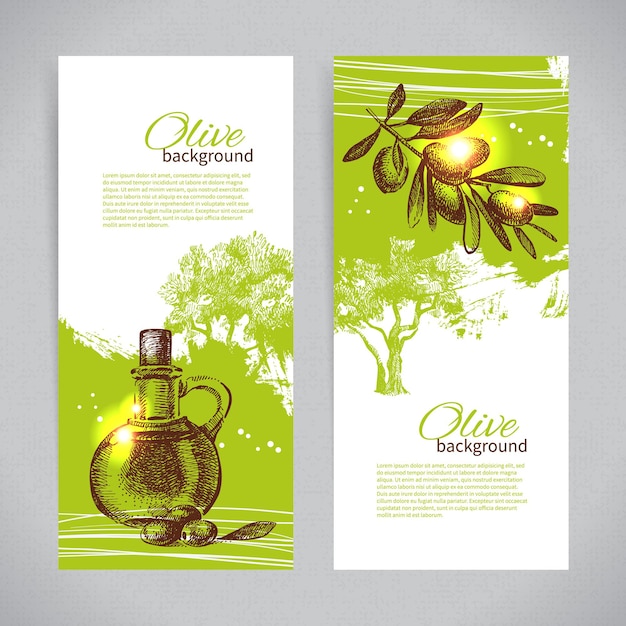 Conjunto de banner de fondos de salpicaduras de fondo verde oliva vintage