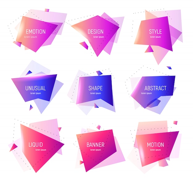 Conjunto de banner geométrico. Formas geométricas abstractas. Plantilla de diseño coloreado de un logotipo, folleto, pancarta, presentación.