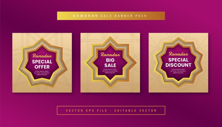 Conjunto de banner geométrico islámico con tema de venta de Ramadán para instagram, facebook, carruseles.
