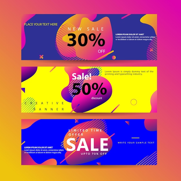 Conjunto de banner horizontal con plantilla web de elemento fluido colorido moderno Diseño moderno de material plano