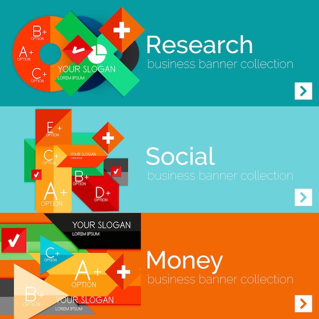 Conjunto de banner infográfico de papel de diseño plano