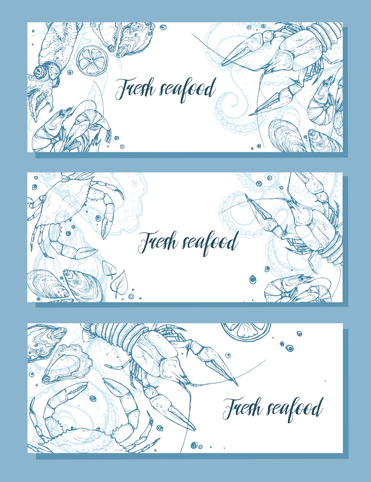 Vector conjunto de banner de mariscos