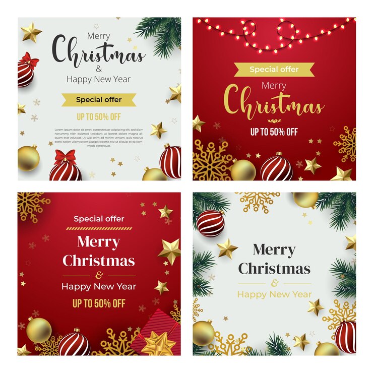 Vector conjunto de banner de oferta especial de feliz navidad y próspero año nuevo