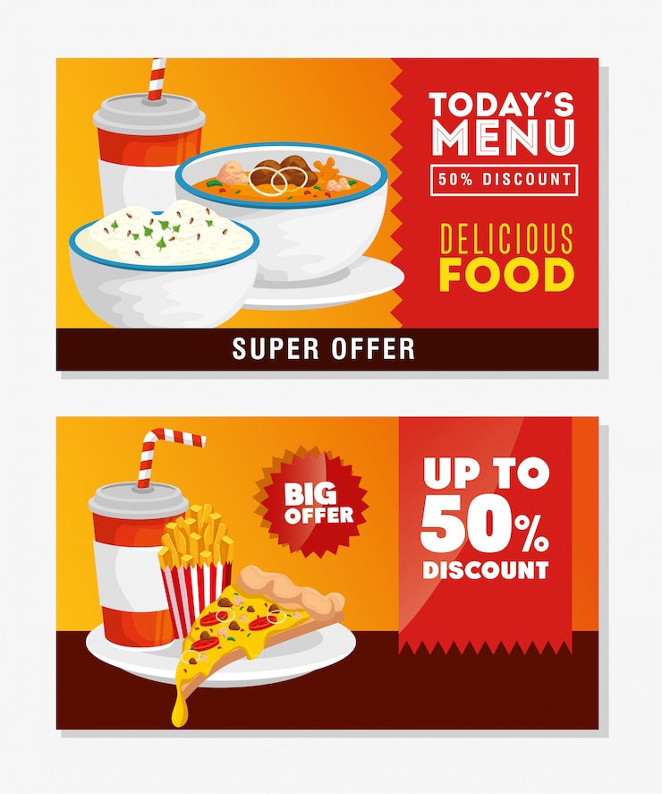 Vector conjunto de banner ofrece deliciosa comida rápida