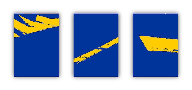 Vector conjunto de banner de plantilla de tres tarjetas ilustraciones en color azul y amarillo para recursos sobre fondo de textura