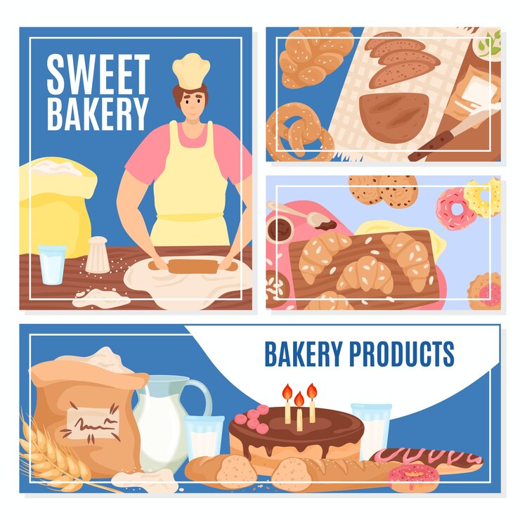 Vector conjunto de banner de productos de panadería