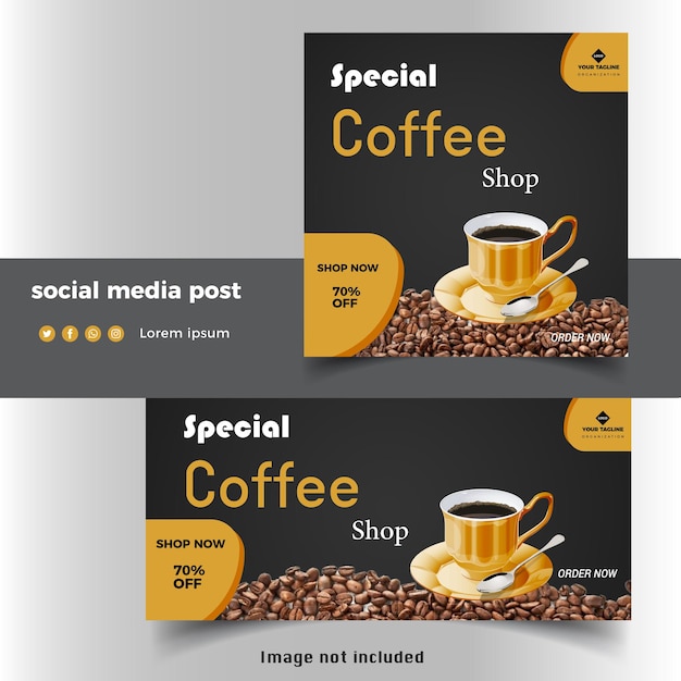 Conjunto de banner de publicación de redes sociales de bebida de cafetería