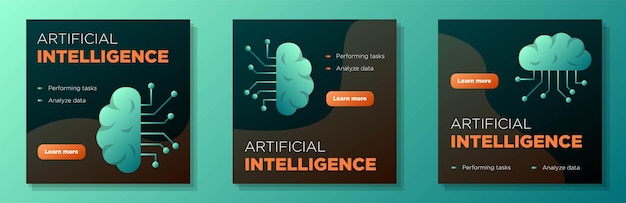 Vector conjunto de banner de publicación de redes sociales modernas de inteligencia artificial anuncio de análisis de datos de robot