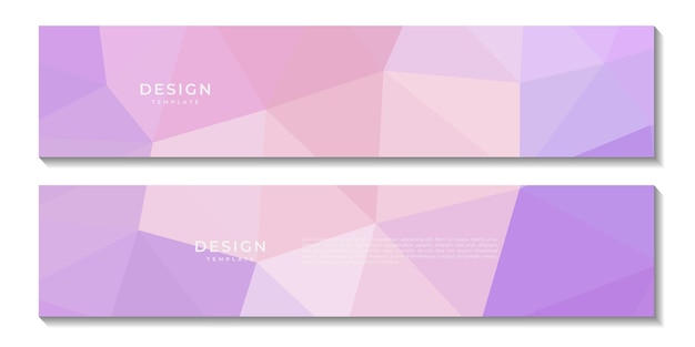 conjunto de banner de redes sociales fondo geométrico abstracto rosa y púrpura con forma de triángulos