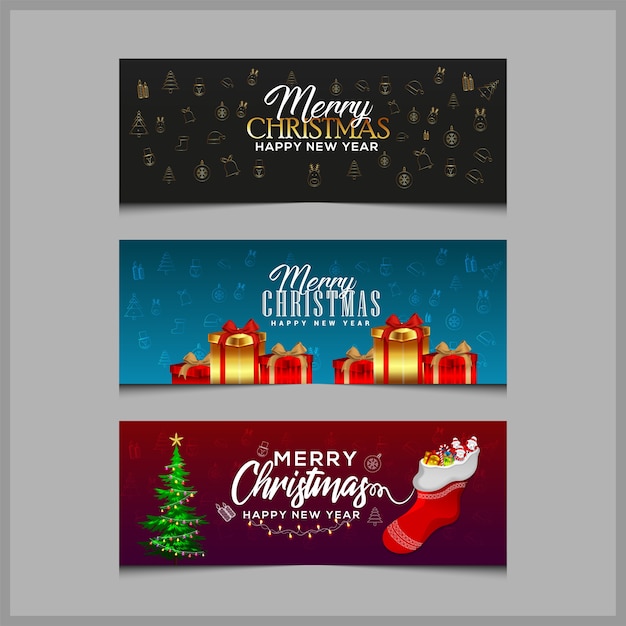 Vector conjunto de banner temático navideño