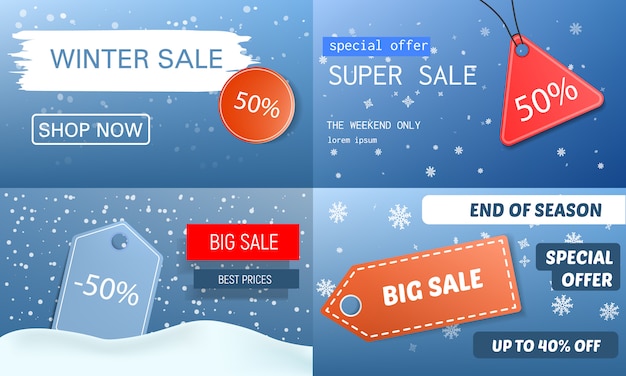 Conjunto de banner de venta de invierno final. Ilustración realista de banner de vector de venta final de invierno para diseño web