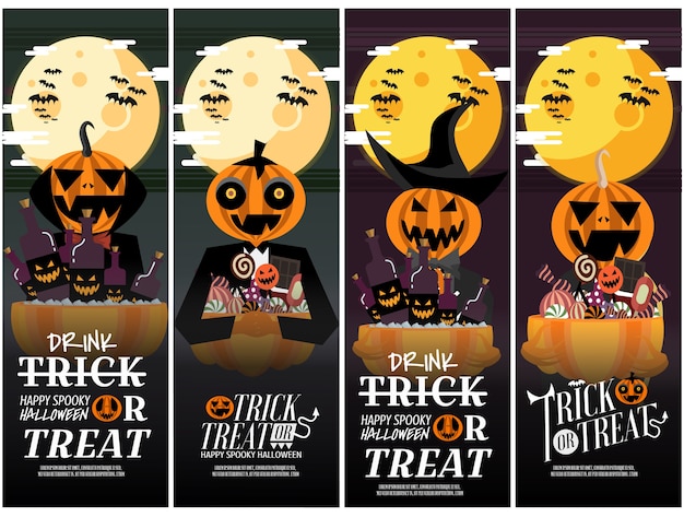 Conjunto de banner vertical de cuatro tipos de fiesta de Halloween