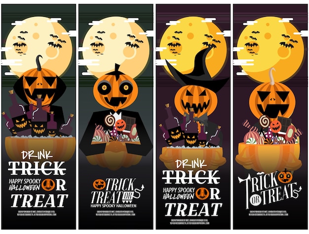 Conjunto de banner vertical de cuatro tipos de fiesta de halloween