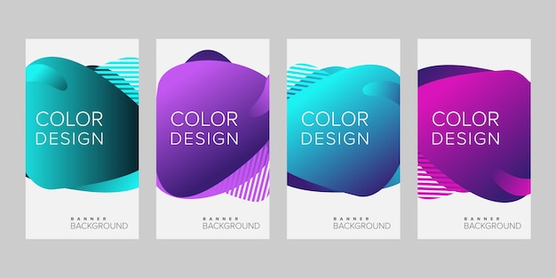 Conjunto de banner vertical de vector de diseño de color degradado de fondo abstracto