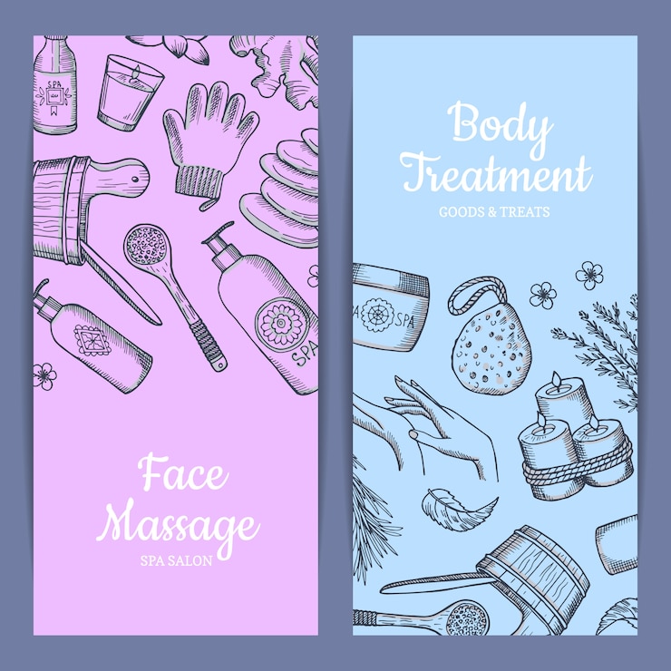 Vector conjunto de banner vertical web de elementos de spa dibujados a mano