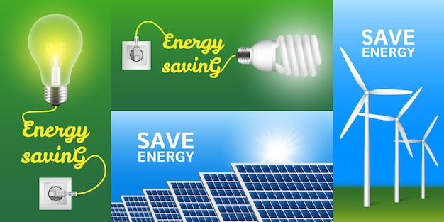 Conjunto de banners de ahorro de energía
