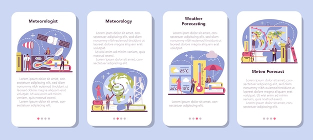 Conjunto de banners de aplicaciones móviles de meteorólogo