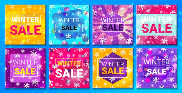 Vector conjunto de banners brillantes inscripción venta de invierno