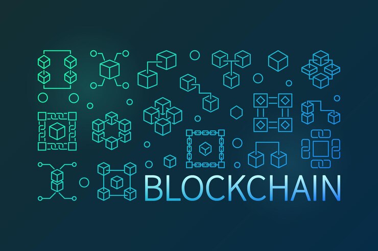 Vector conjunto de banners de colores de contorno de criptomoneda blockchain