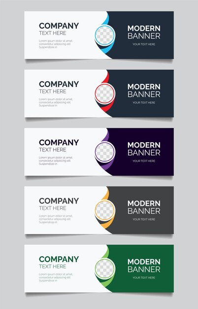 Conjunto de banners comerciales modernos con forma curvilínea