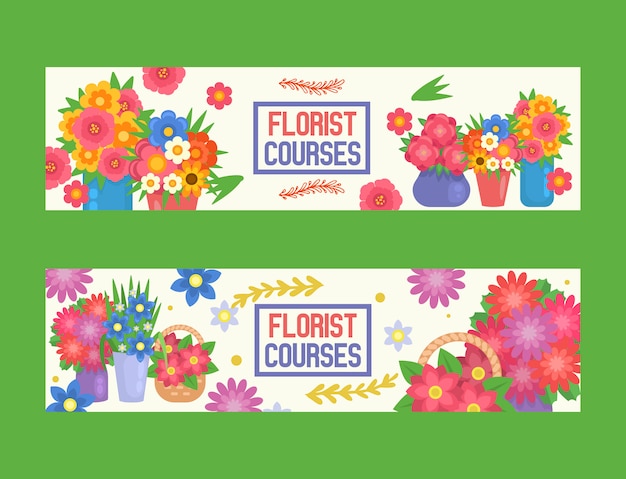 Conjunto de banners de cursos de floristería