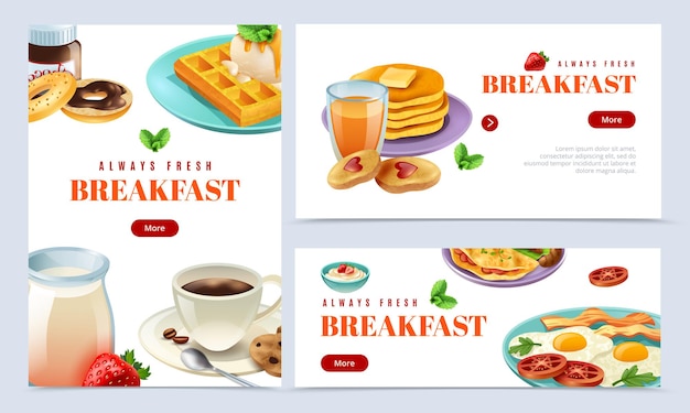 Vector conjunto de banners de desayuno siempre fresco