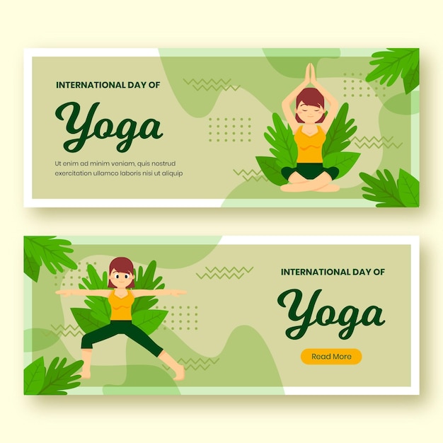 Conjunto de banners de día internacional plano orgánico del yoga.