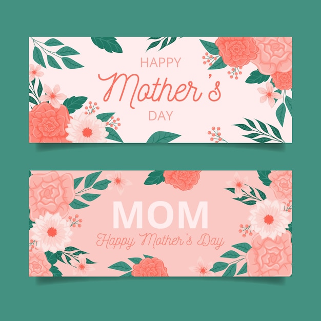 Conjunto de banners del día de la madre dibujados a mano