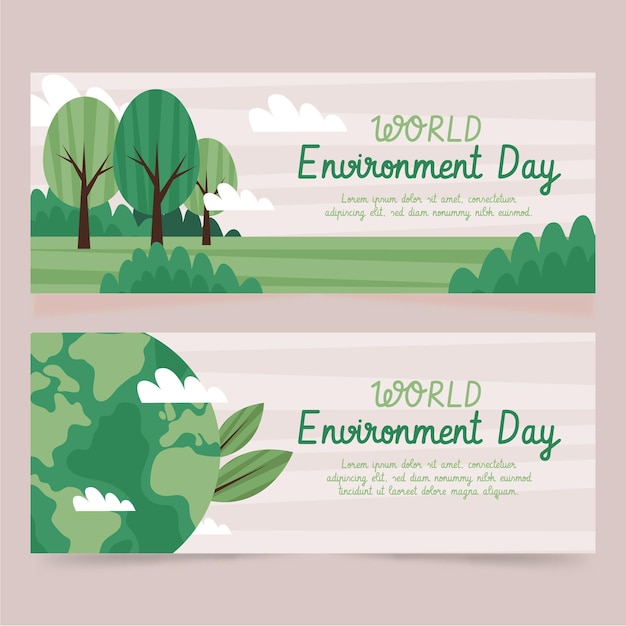 Vector conjunto de banners del día mundial del medio ambiente dibujados a mano